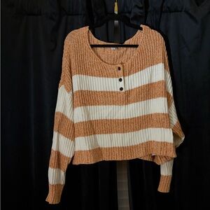 American Eagle Outfitters Yellow and White Knit Sweater